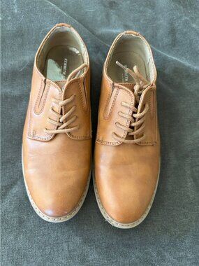 Kenneth Cole Kids Cognac Tan Faux Leather Oxford Lace-Up Shoes Man Made